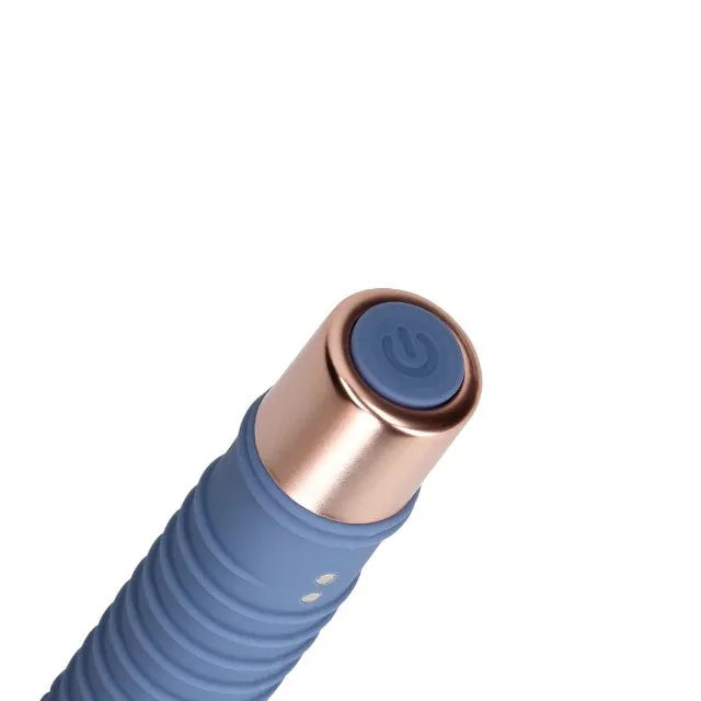 Vibrator LOVELINE Ribbed Mini Vibrator. cu striații pentru stimulare versatilă. 10 funcții de vibrație. lungime 14.1 cm. albastru