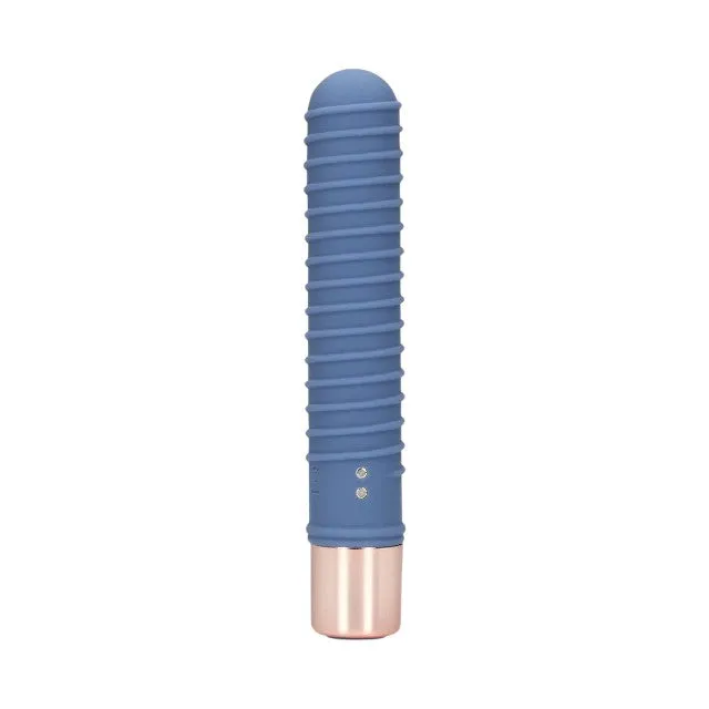 Vibrator LOVELINE Ribbed Mini Vibrator. cu striații pentru stimulare versatilă. 10 funcții de vibrație. lungime 14.1 cm. albastru